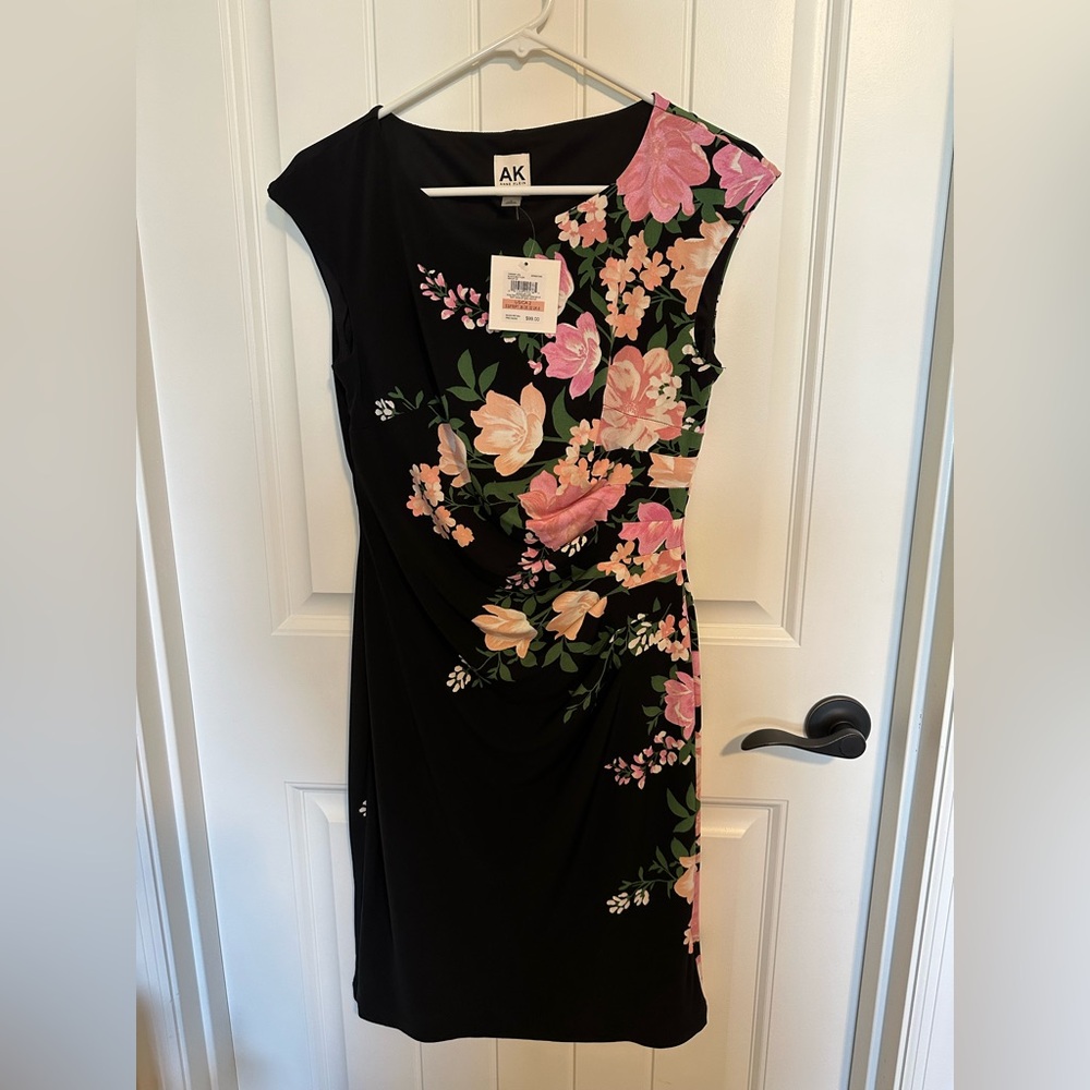 🆕 Anne Klein Black Dress with Pink Floral Design
